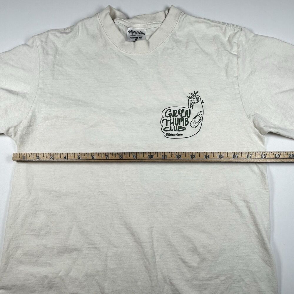 Green Thumb Club on Shaka Wear Cropped Cotton T-shirt Cream & Green Graphic Med - Picture 7 of 8